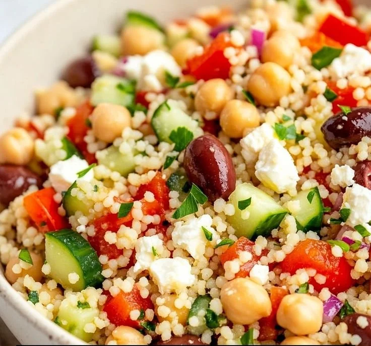 Delicious Mediterranean Couscous Salad with fresh vegetables and herbs