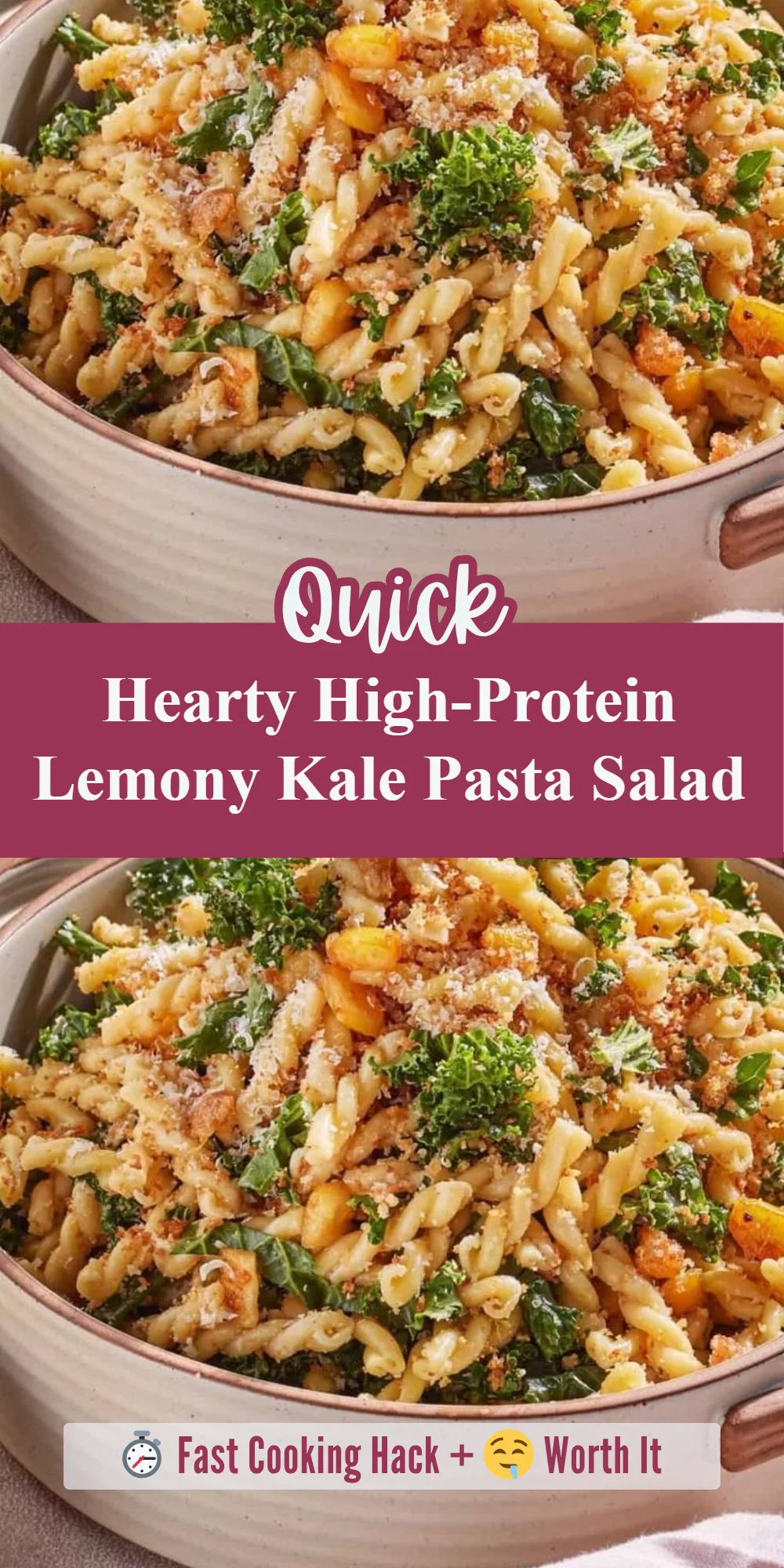 Hearty High-Protein Lemony Kale Pasta Salad