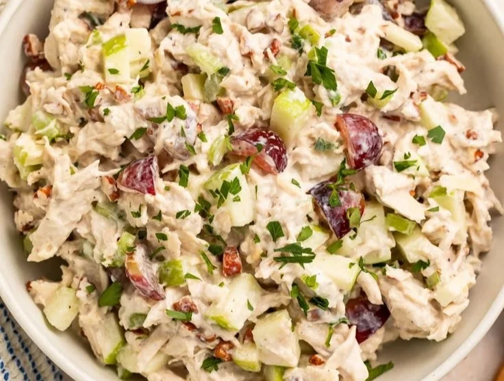 High protein chicken salad with fresh vegetables and seasoning