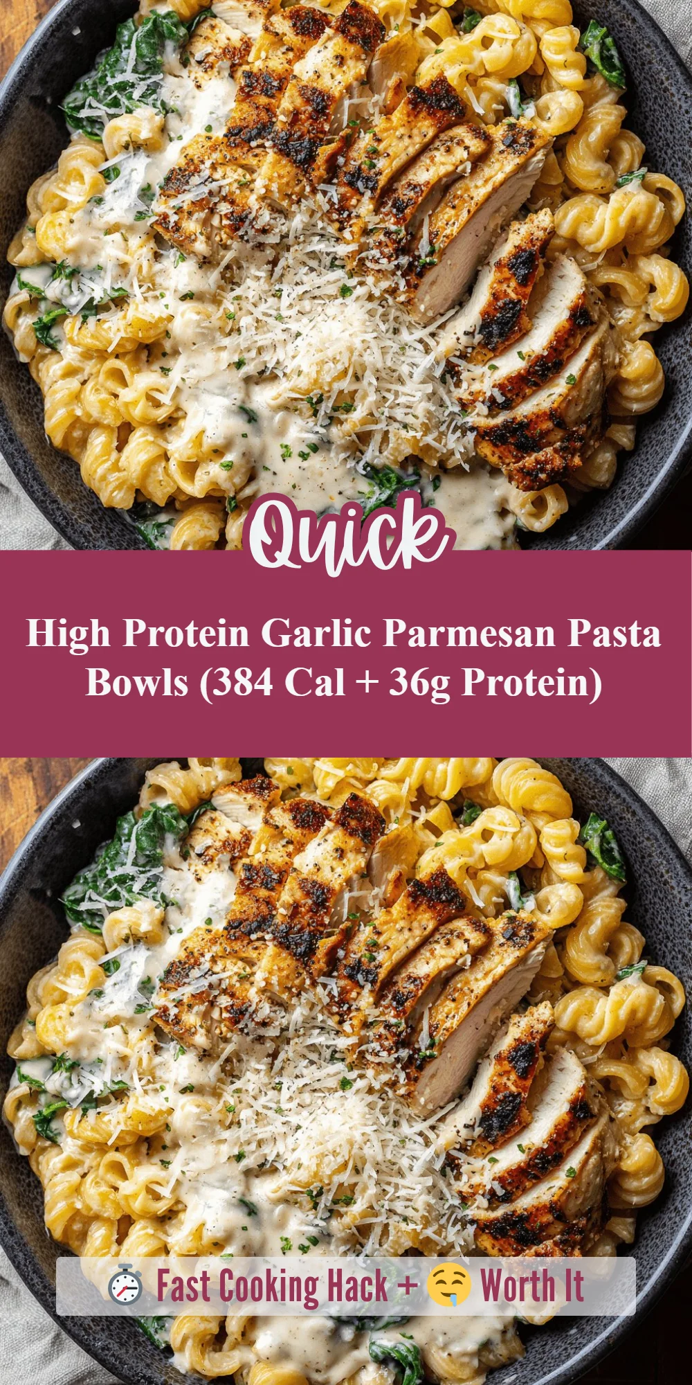 High Protein Garlic Parmesan Pasta Bowls (384 Cal + 36g Protein)