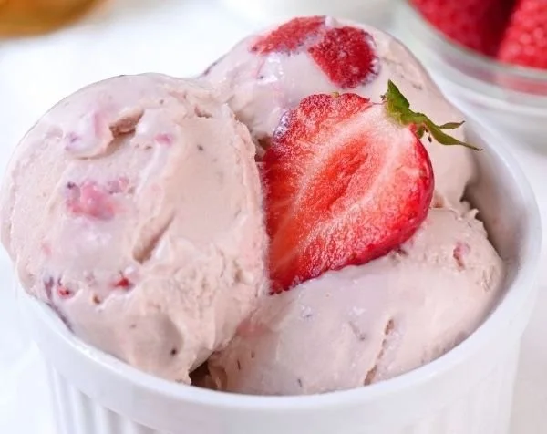 Homemade froyo served in a bowl with fresh toppings
