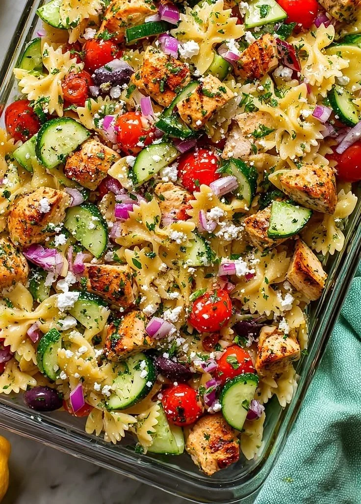 Homemade Greek Chicken Pasta Salad
