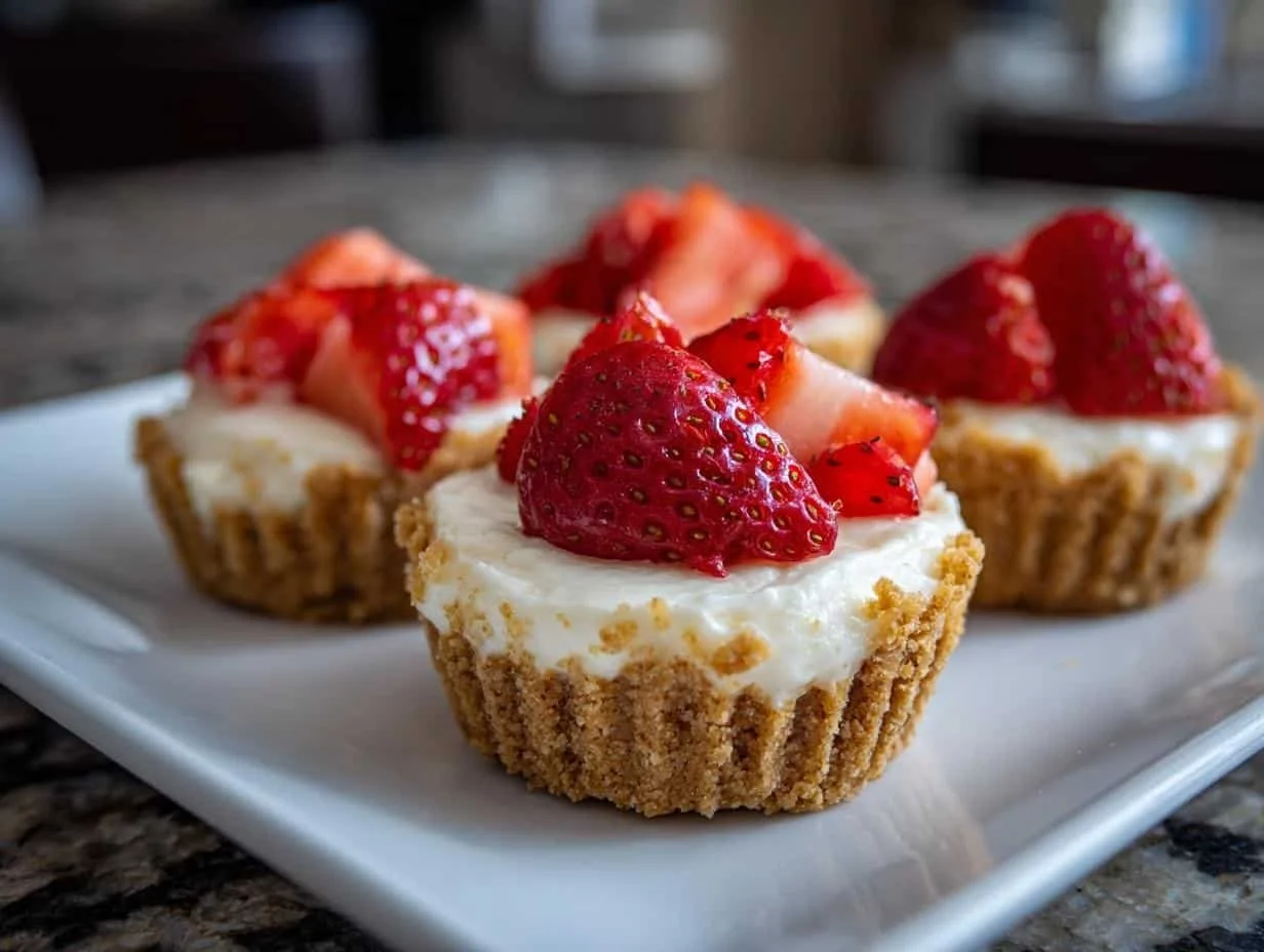 No-Bake Mini Cheesecake Cups served in elegant glass dessert cups