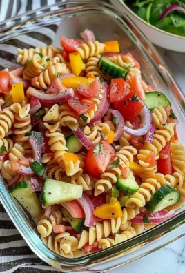 Bowl of Italian pasta salad with fresh vegetables and herbs