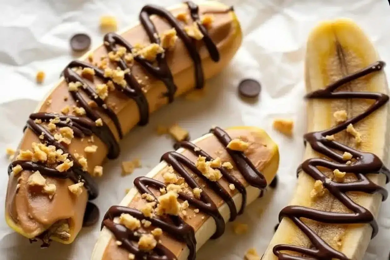 Low calorie frozen banana Snickers dessert packed with flavor and nutrition