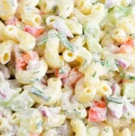 Delicious homemade macaroni salad served in a bowl