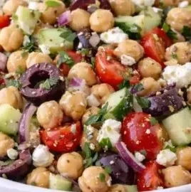 Mediterranean Chickpea Salad with fresh vegetables and herbs