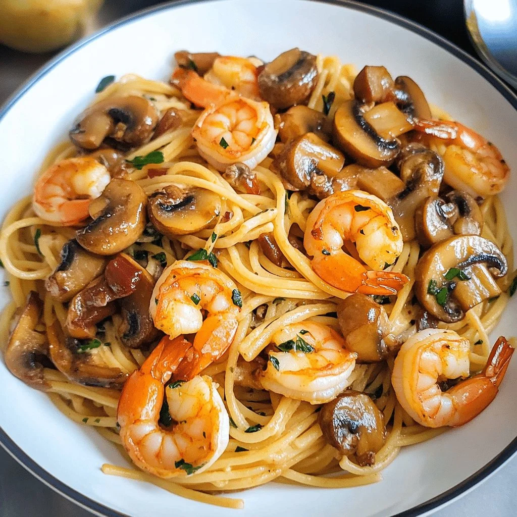 Mushroom Garlic Shrimp Pasta