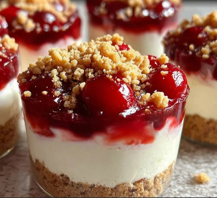 Delicious no-bake cheesecake parfaits layered with creamy filling and fresh berries.