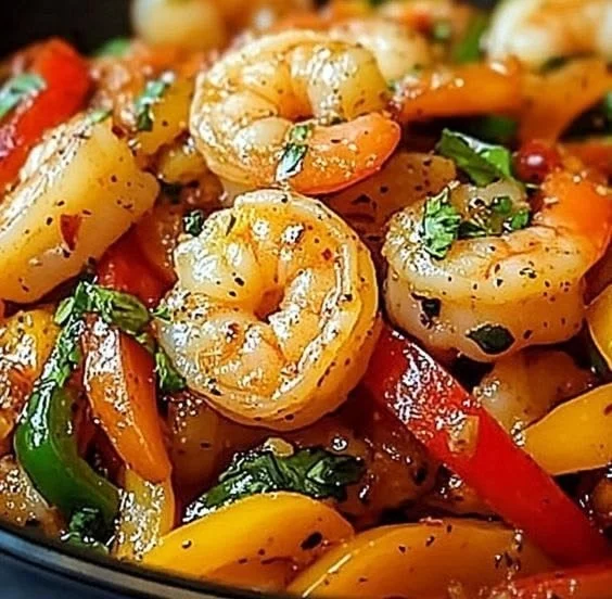 Delicious shrimp stir-fry with colorful peppers and vegetables