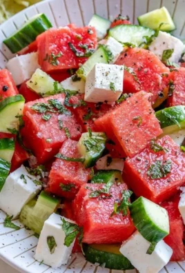 Fresh Watermelon Cucumber Feta Salad in a bowl