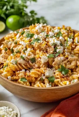 Bowl of Zesty Mexican Street Corn Pasta Salad with chicken and fresh ingredients