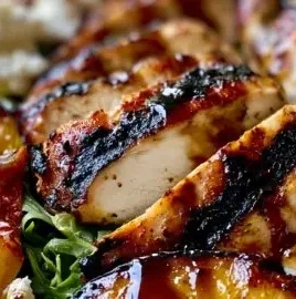 20 minute summer grilled peach salad with chicken served in a bowl