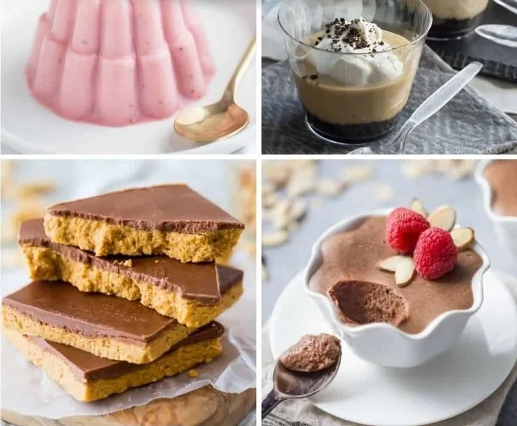 An array of chilled summer desserts featuring fruits and creamy textures.