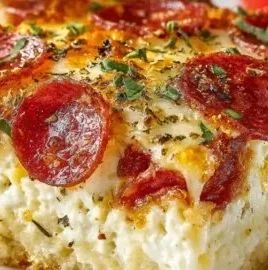 High-protein Cottage Cheese Pizza Bake with colorful toppings