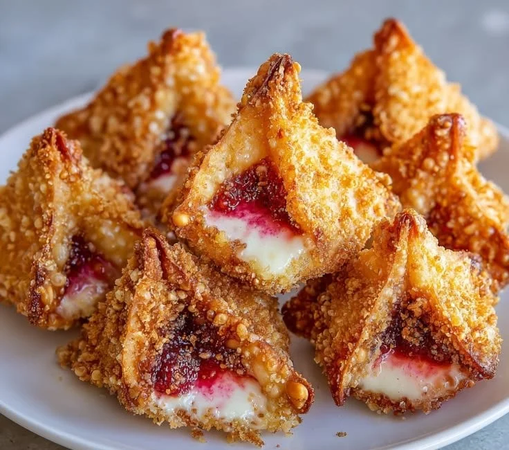 Crispy Wonton Bites Stuffed with Deep Fried Strawberry Cheesecake Delight
