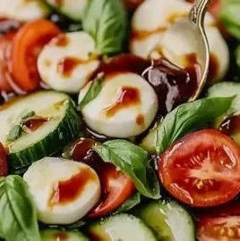 Fresh Cucumber Caprese Salad with tomatoes and mozzarella cheese