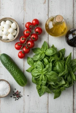 A vibrant Cucumber Caprese Salad with fresh basil and mozzarella