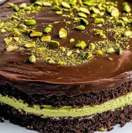 Decadent Dubai Chocolate Cake with crunchy pistachio topping