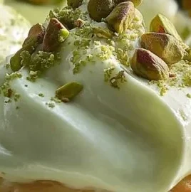 Delicious no-bake pistachio cream dessert in a glass with toppings