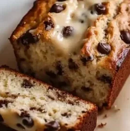 Slice of moist Greek yogurt banana bread on a plate