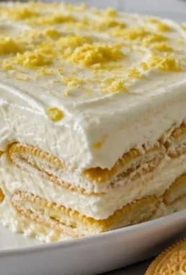 No Bake Lemon Oreo Icebox Cake with lemon slices and Oreo cookies