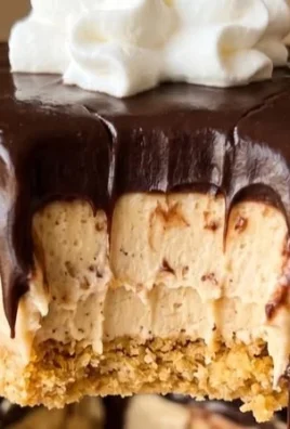 Delicious no-bake peanut butter chocolate dessert topped with creamy chocolate ganache.
