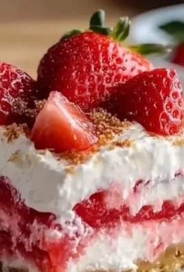 No Bake Strawberry Lasagna dessert with layers of strawberries and cream