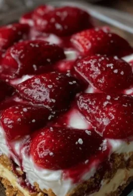 No-Bake Strawberry Pretzel Cheesecake topped with fresh strawberries