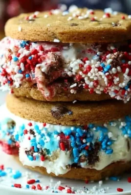 Patriotic ice cream sandwiches decorated with red, white, and blue colors