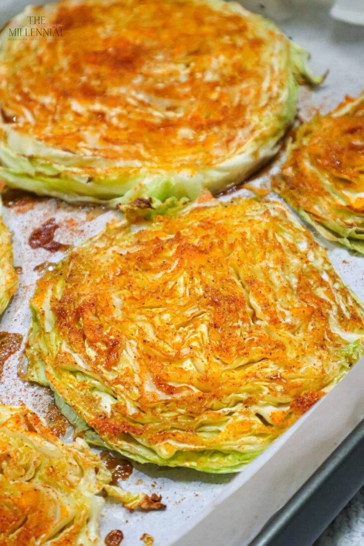 Delicious grilled cabbage steaks served with spices and herbs