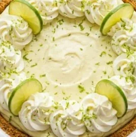 Delicious no-bake key lime pie with a graham cracker crust and lime garnish