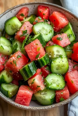Fresh watermelon cucumber salad served in a bowl with mint garnish
