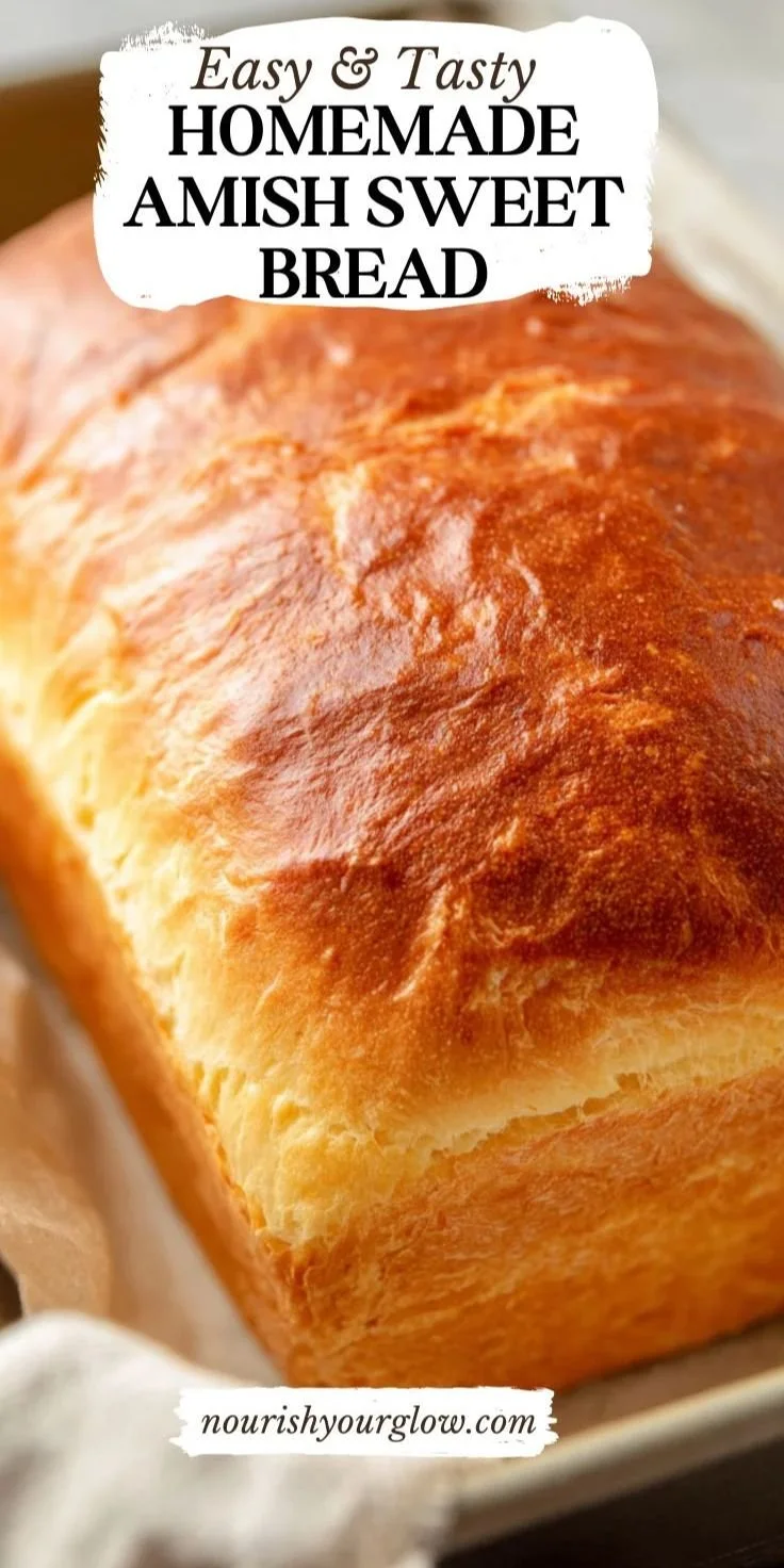 Loaf of homemade Amish Sweet Bread, showcasing its golden crust and soft texture.
