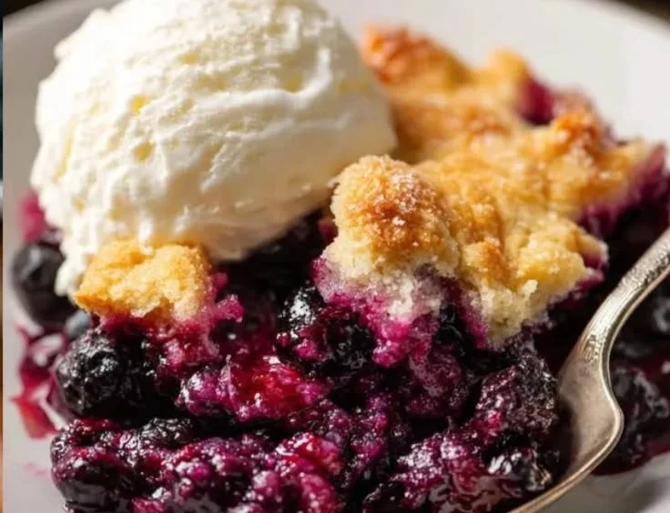 Freshly baked blackberry cobbler with a golden crust and juicy blackberries