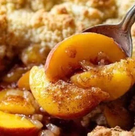 Delicious cast iron peach cobbler baked to perfection