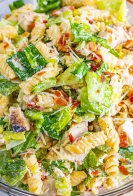 Delicious Chicken Caesar Pasta Salad with grilled chicken and creamy dressing