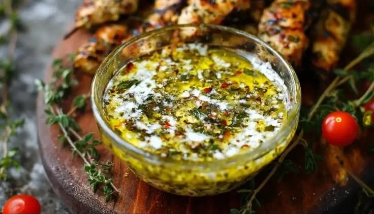 Marinated Chicken Souvlaki skewers ready for grilling