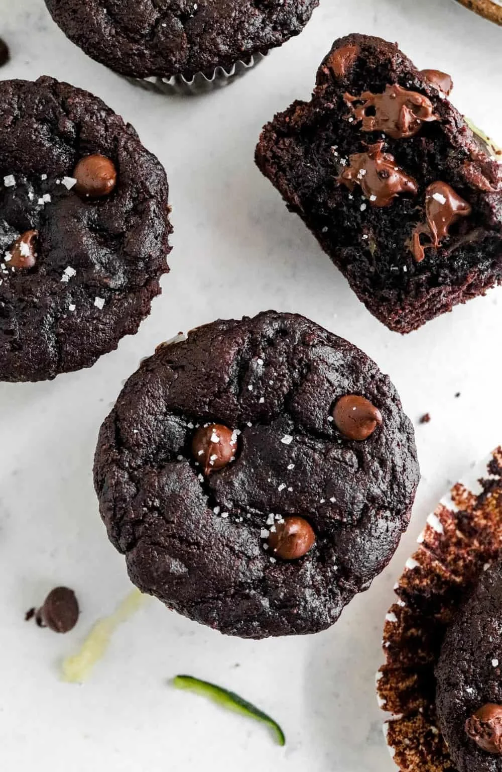 Gluten-free Chocolate Zucchini Muffins freshly baked and ready to enjoy.