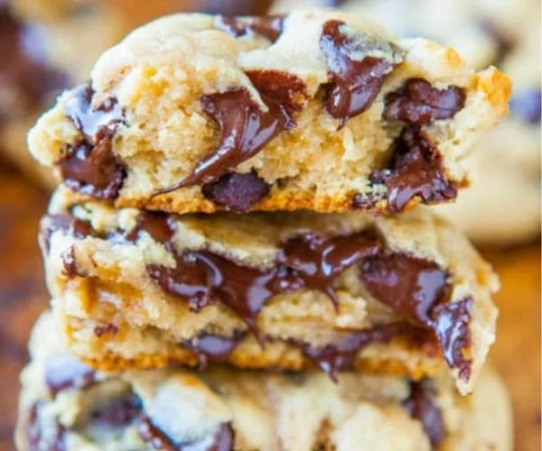 Soft batch cream cheese chocolate chip cookies on a plate