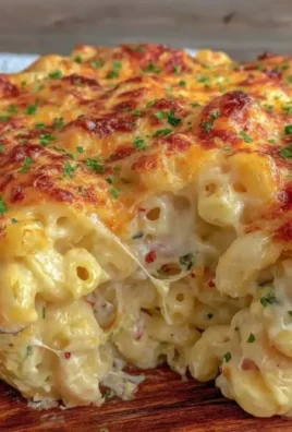 Creamy dump and bake mac and cheese dish made with evaporated milk