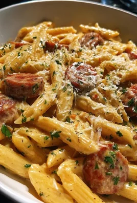 Creamy garlic butter Cajun sausage penne served in a bowl