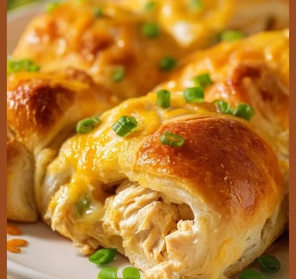 Crescent chicken roll-ups served on a plate with fresh herbs