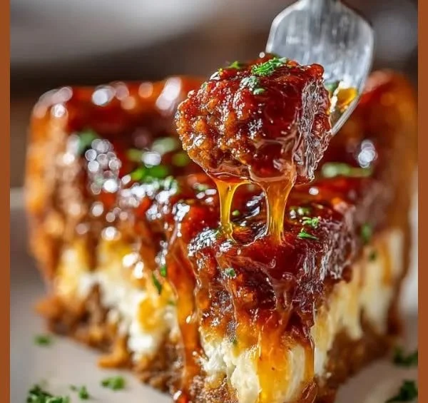Delicious deep hamburger pie topped with sausage and pepperoni, served on a plate.