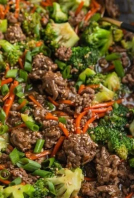 Delicious easy ground beef teriyaki served with rice and vegetables