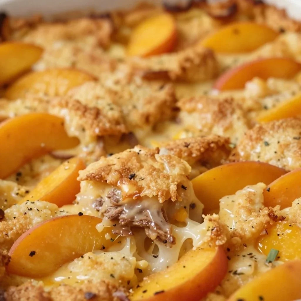 Delicious easy peach cobbler made with canned peaches baked to perfection