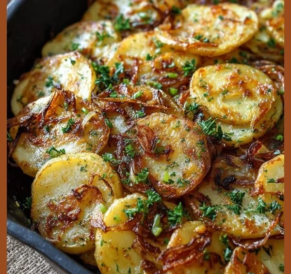 Plate of fried potatoes and onions, a delicious side dish