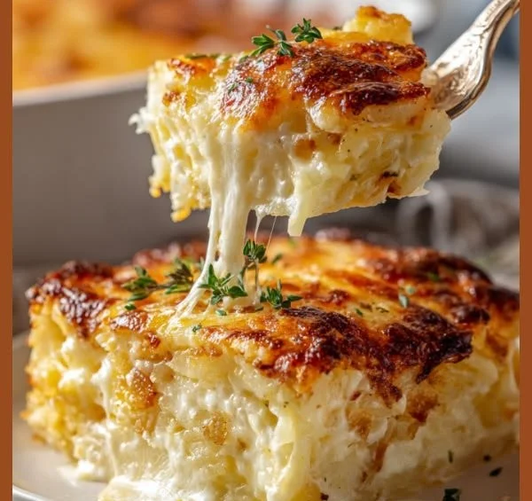 Delicious Grandma's Hash Brown Casserole freshly baked and served