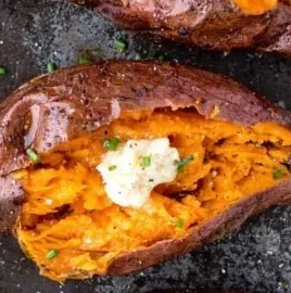 Grilled sweet potato with smoked honey butter on a plate