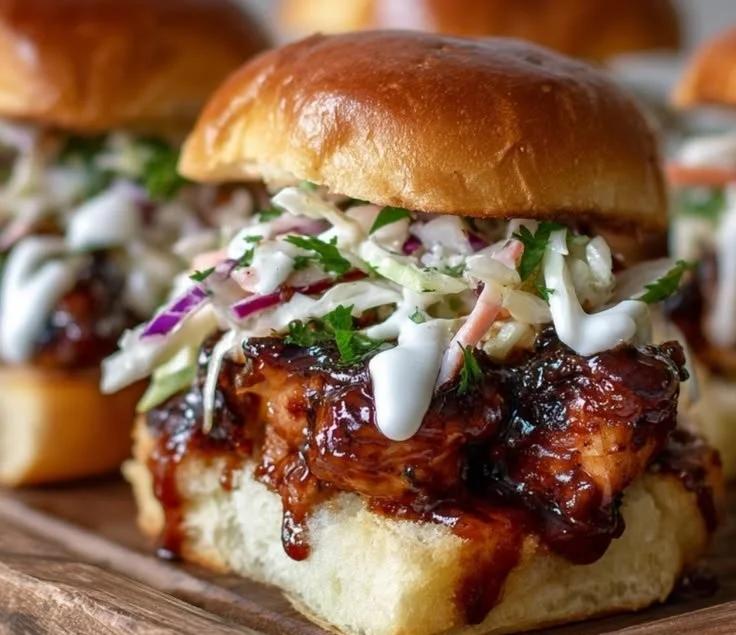 Honey Chipotle Garlic Chicken Sliders with fresh toppings on a serving platter